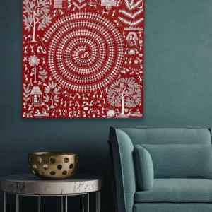 Warli Tribal Art Painting | Red Canvas Wall Art, Folk Decor (Ready to Hang)