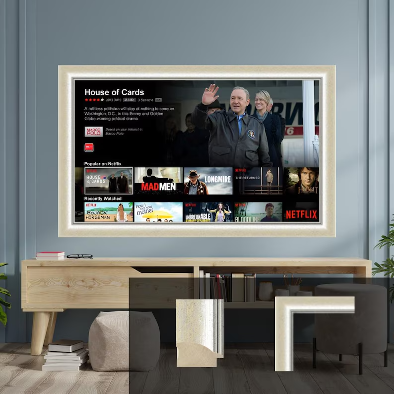 Silver TV Frame: Bespoke Timber Wall-Mounted Art - Image 8