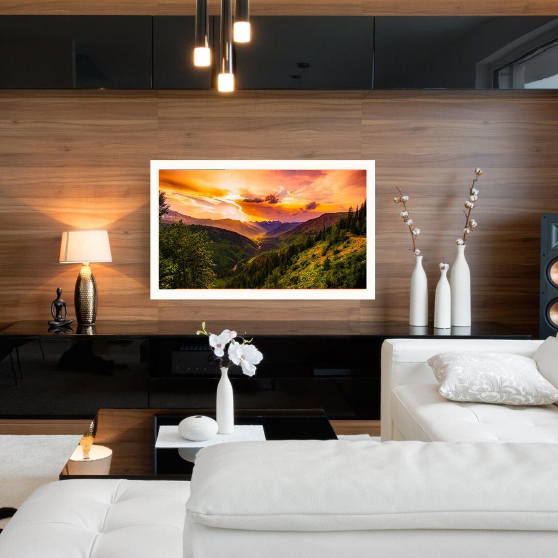 Matte White Floating TV Frame – Modern Manhattan Style, Fully Assembled