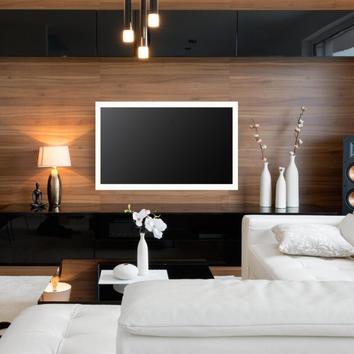 Matte White Floating TV Frame – Modern Manhattan Style, Fully Assembled - Image 2