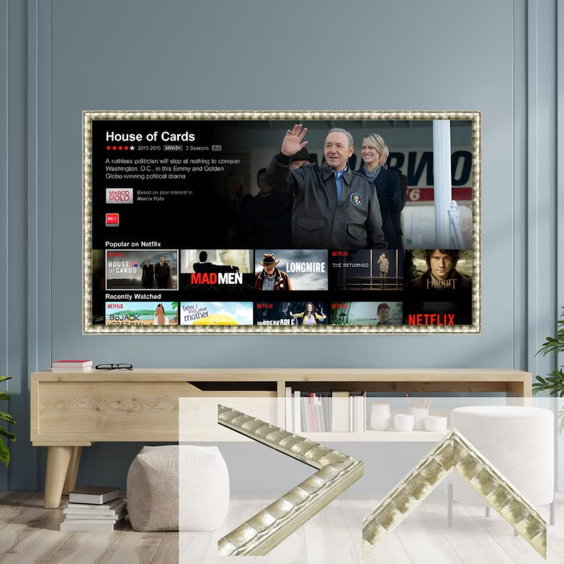 Silver TV Frame: Bespoke Timber Wall-Mounted Art - Image 7