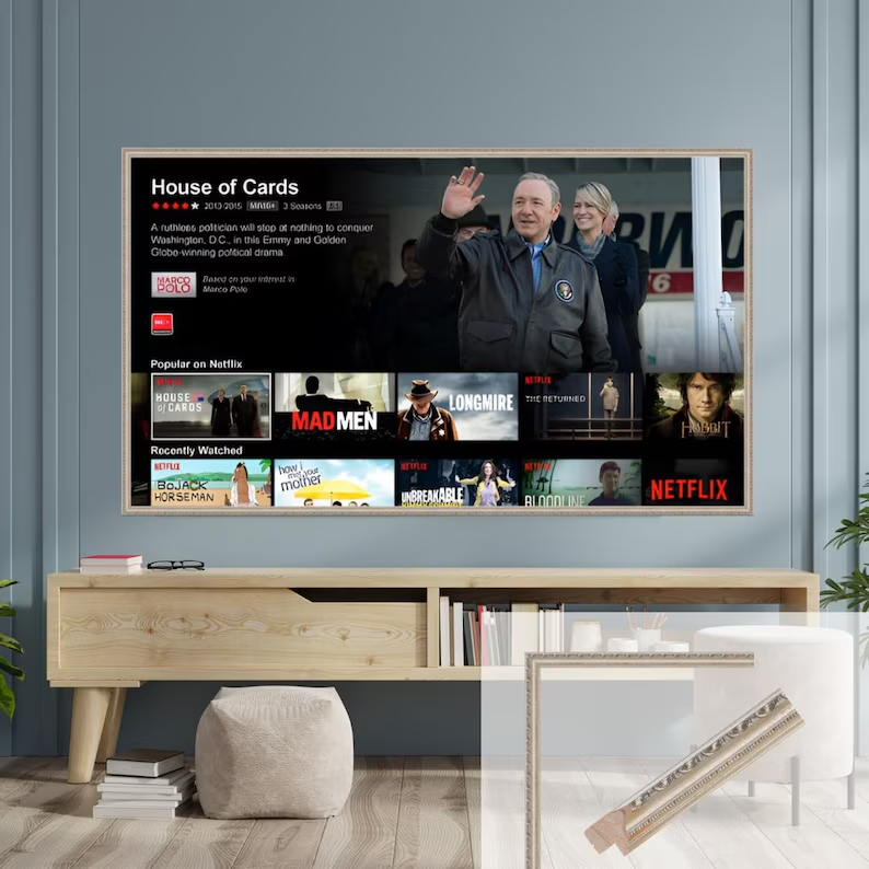 Silver TV Frame: Bespoke Timber Wall-Mounted Art - Image 6