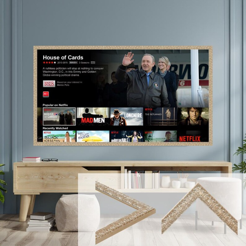 Silver TV Frame: Bespoke Timber Wall-Mounted Art - Image 4