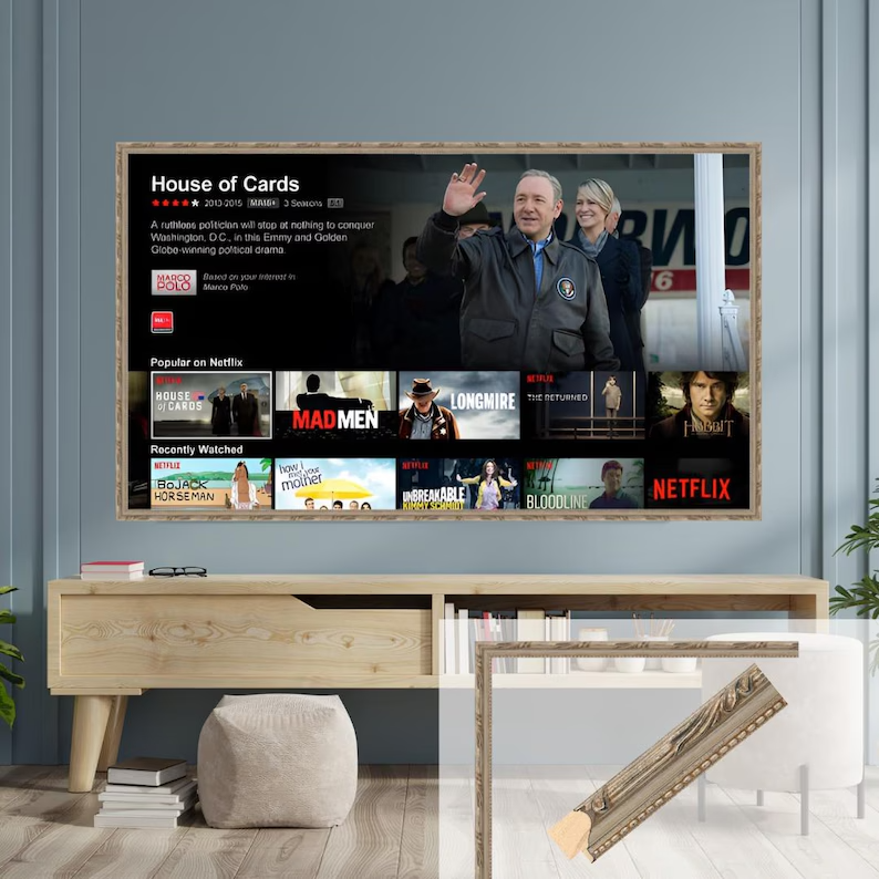 Silver TV Frame: Bespoke Timber Wall-Mounted Art - Image 3